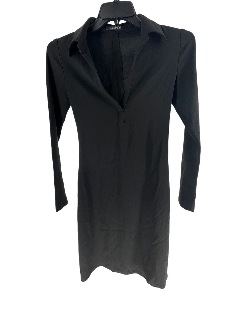 Tahari Black Long Sleeve Collared Split V-Neck Polo Mini Dress Women's Size 2